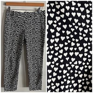 J.Crew Mercantile Heart Print Ankle Pants Black White Cotton Stretch Size 2